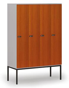 Drewniana szafa ubraniowa S4 z podstawą, 4-drzwiowa, 1871 x 1200 x 500 mm, demontaż, zamek mechaniczny z kodem, szary/czereśnia