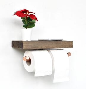 Asir Uchwyt na papier toaletowy z półką BORU 12x30 cm świerk/miedź AS1172