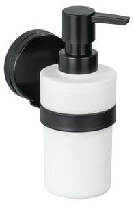 WENKO Static-Loc® Plus Dozownik mydła Pavia Czarny, montaż bez wiercenia, bezpieczne mocowanie dzięki przyczepności statycznej do gładkich, nieprzepuszczających powietrza powierzchni, pojemność 220 ml, 6 x 16 x 9 cm, stal matowa