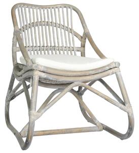Krzesło rattanowe, szare, lniana poduszka