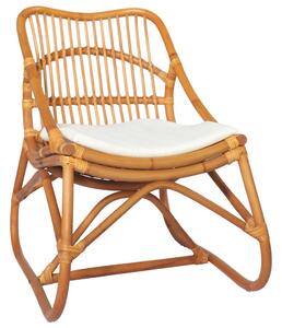 Krzesło rattanowe, jasnobrązowe, lniana poduszka