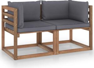 Ogrodowa sofa 2-os. z palet, z antracytowymi poduszkami, sosna