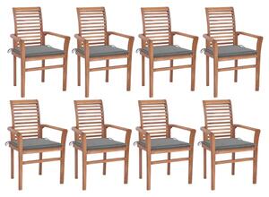 Krzesła stołowe z szarymi poduszkami, 8 szt., drewno tekowe