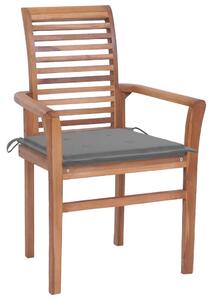 Krzesła stołowe z szarymi poduszkami, 6 szt., drewno tekowe