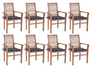 Krzesła stołowe z antracytowymi poduszkami, 8 szt., tekowe