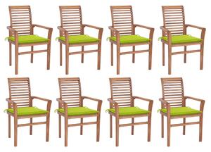 Krzesła ogrodowe z jasnozielonymi poduszkami, 8 szt., tekowe