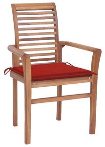 Krzesła stołowe, 2 szt., czerwone poduszki, drewno tekowe