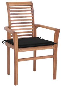 Krzesła stołowe, 2 szt., czarne poduszki, lite drewno tekowe