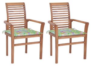 Krzesła stołowe, 2 szt., poduszki w liście, lite drewno tekowe