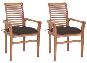 Krzesła stołowe 2 szt., poduszki w kolorze taupe, drewno tekowe