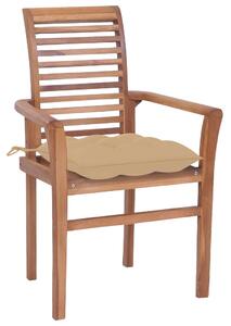 Krzesła stołowe z beżowymi poduszkami, 8 szt., drewno tekowe