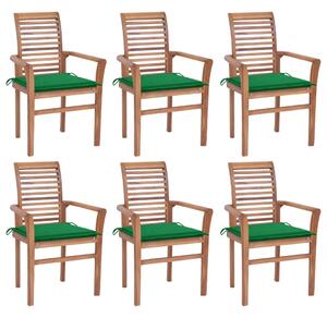 Krzesła stołowe z zielonymi poduszkami, 6 szt., drewno tekowe