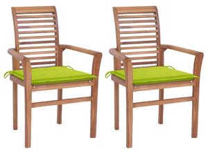 Krzesła stołowe, 2 szt., jasnozielone poduszki, drewno tekowe