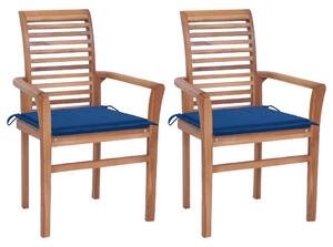 Krzesła stołowe, 2 szt., kobaltowe poduszki, drewno tekowe