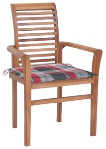 Krzesła stołowe z poduszkami w czerwoną kratę, 6 szt., tekowe