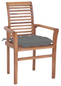 Krzesła stołowe 8 szt., z szarymi poduszkami, drewno tekowe