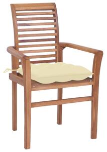 Krzesła stołowe 8 szt., z kremowymi poduszkami, drewno tekowe