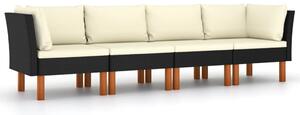 4-osobowa sofa ogrodowa z poduszkami, polirattan, czarna
