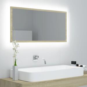 Lustro łazienkowe z LED, kolor dąb sonoma, 90x8,5x37 cm, płyta