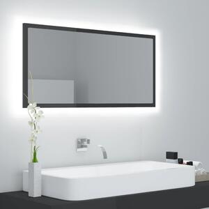 Lustro łazienkowe z LED, szare na wysoki połysk, 90x8,5x37 cm