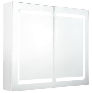Szafka łazienkowa z lustrem i LED, lśniąca biel, 80x12x68 cm