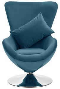 Fotel obrotowy jajo z poduszką, niebieski, aksamitny