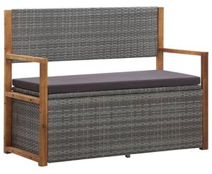 Ławka ze schowkiem, 115 cm, rattan pe i drewno akacjowe, szara
