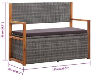 Ławka ze schowkiem, 115 cm, rattan pe i drewno akacjowe, szara