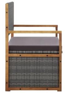 Ławka ze schowkiem, 115 cm, rattan pe i drewno akacjowe, szara