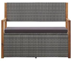 Ławka ze schowkiem, 115 cm, rattan pe i drewno akacjowe, szara