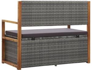 Ławka ze schowkiem, 115 cm, rattan pe i drewno akacjowe, szara