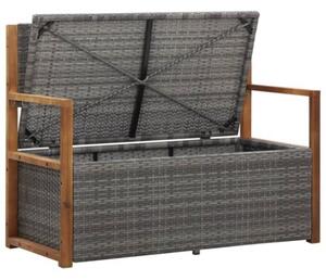 Ławka ze schowkiem, 115 cm, rattan pe i drewno akacjowe, szara