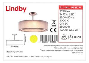 Lindby Lindby - LED Ściemnialny żyrandol na drążku PIKKA 3xLED/12W/230V LW0112
