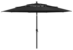 3-poziomowy parasol na aluminiowym słupku, czarny, 3,5 m