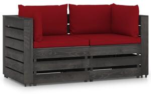 Ogrodowa sofa 2-os z poduszkami, impregnowane na szaro drewno