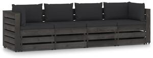 Ogrodowa sofa 4-os. z poduszkami, impregnowane na szaro drewno