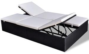Podwójny leżak z poduszką, polirattan, czarny