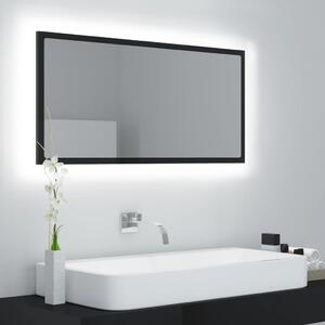 Lustro łazienkowe z LED, czarne na wysoki połysk, 90x8,5x37 cm