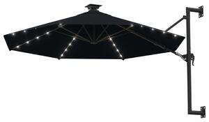 Parasol ścienny z LED, na metalowym słupku, 300 cm, czarny