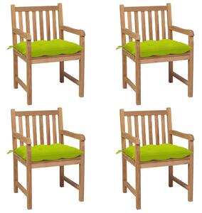 Krzesła ogrodowe z jasnozielonymi poduszkami, 4 szt., tekowe