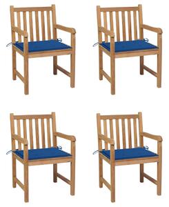 Krzesła ogrodowe, 4 szt., kobaltowe poduszki, drewno tekowe