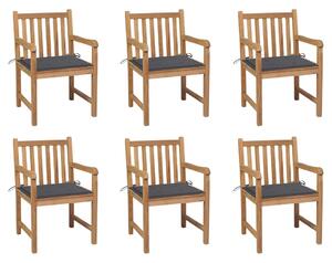 Krzesła ogrodowe, 6 szt., antracytowe poduszki, drewno tekowe
