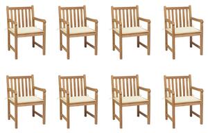 Krzesła ogrodowe 8 szt., z kremowymi poduszkami, drewno tekowe