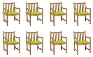 Krzesła ogrodowe 8 szt., z jasnozielonymi poduszkami, tekowe
