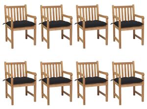 Krzesła ogrodowe z czarnymi poduszkami, 8 szt., drewno tekowe