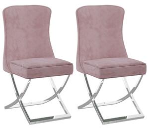 Krzesła stołowe, 2 szt., różowe, 53x52x98 cm, aksamit i stal