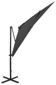 Parasol wiszący z lampkami LED i słupkiem, antracytowy, 250 cm