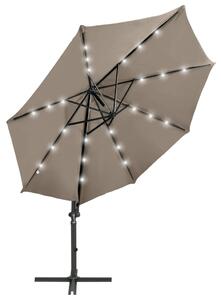 Parasol wiszący z lampkami LED i słupkiem, kolor taupe, 300 cm