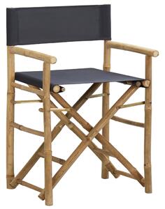 Składane krzesła reżyserskie, 2 szt., szare, bambus i tkanina