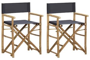Składane krzesła reżyserskie, 2 szt., szare, bambus i tkanina